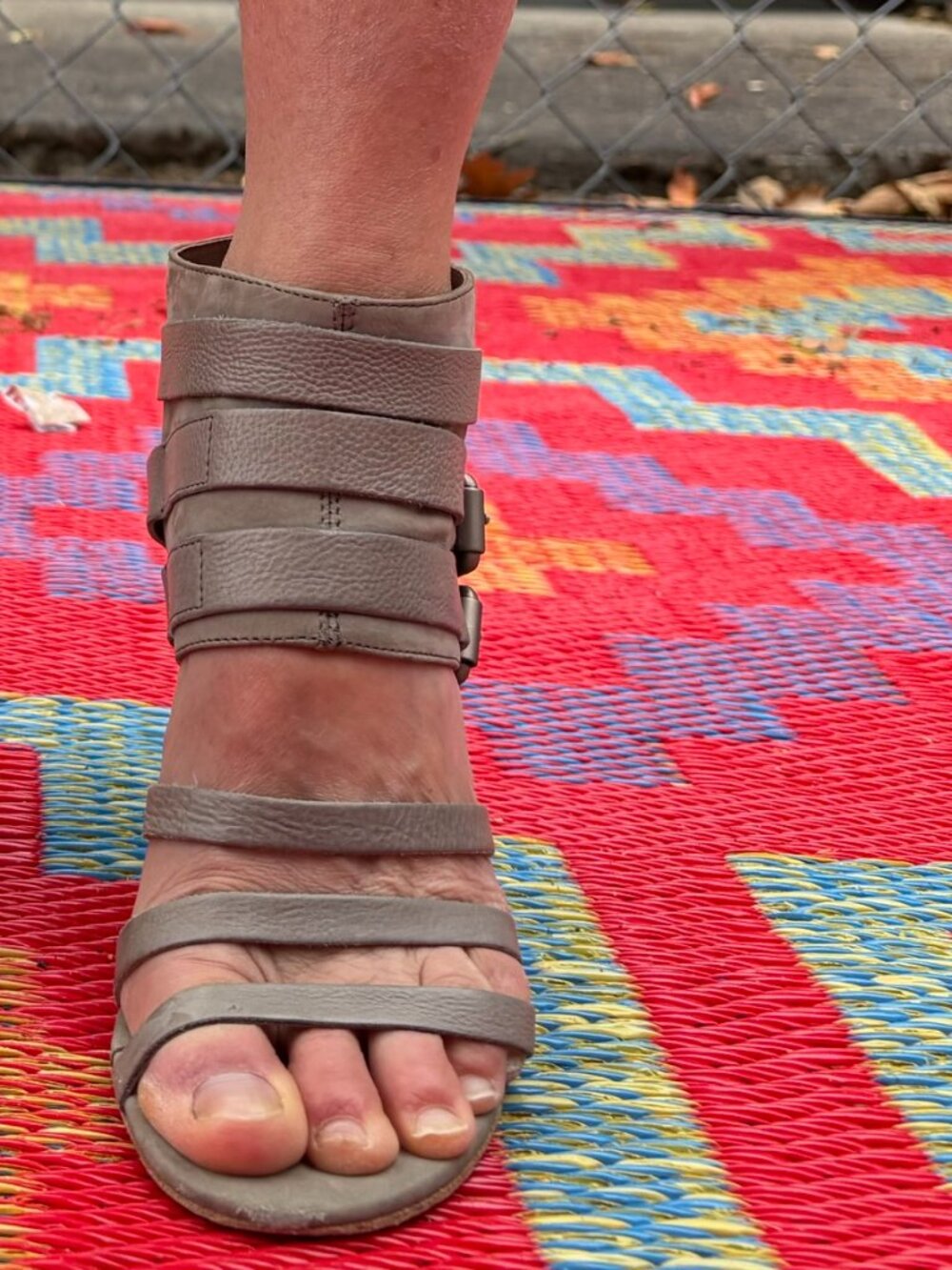 Vic Matié Italy Gray Leather Double Buckle Strappy Sandals Block Heel| Size 6.5 - Picture 2 of 12